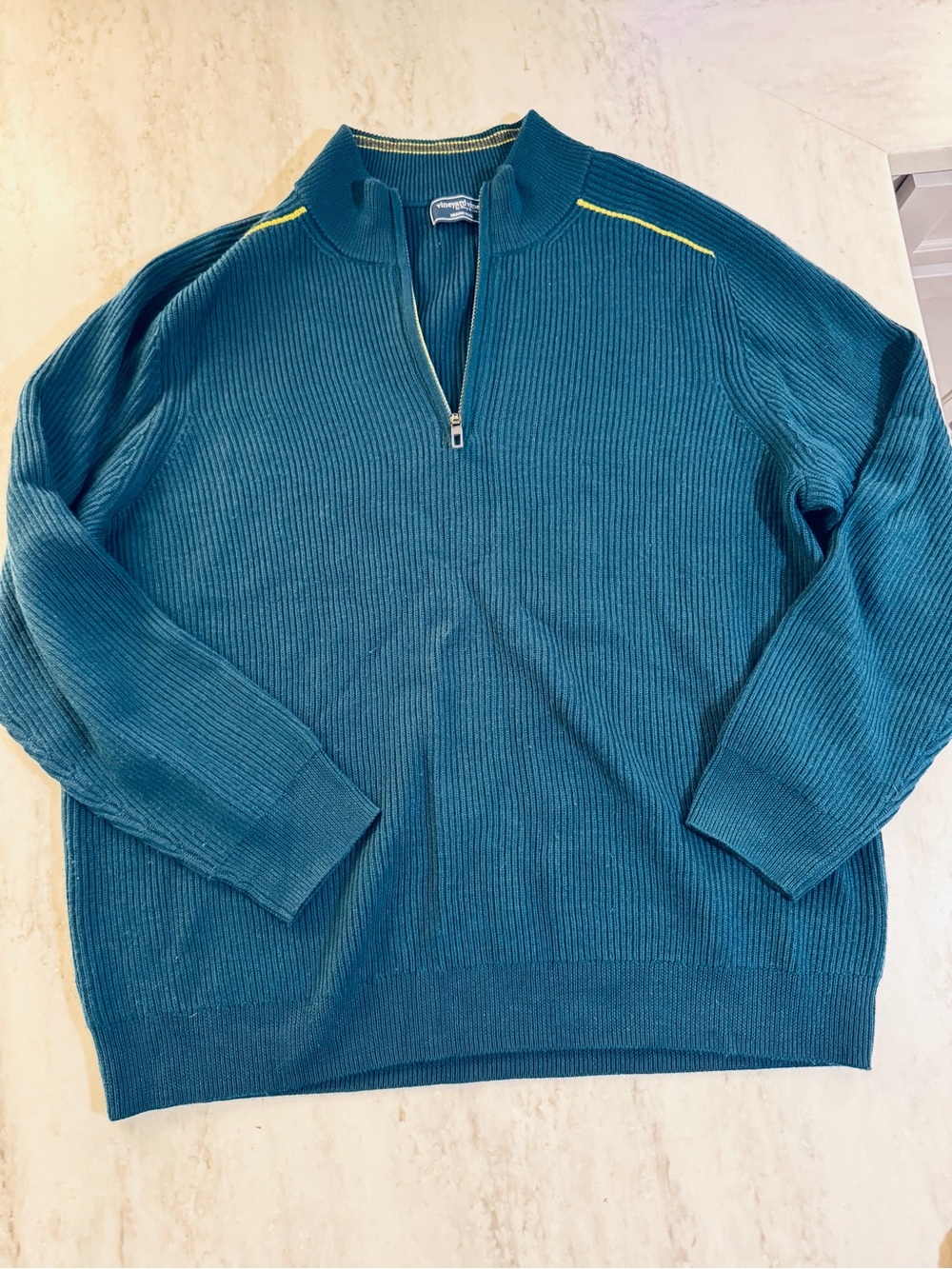 Vineyard Vines 100% Wool Teal Blue Quarter-Zip Comfy Sporty Preppy Pullover XXL